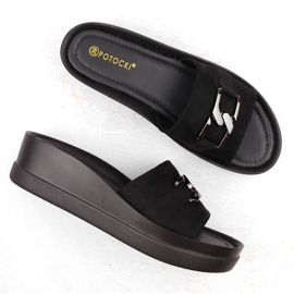 Chaussons compensés en daim pour femmes, noir Potocki 21326 le noir 7
