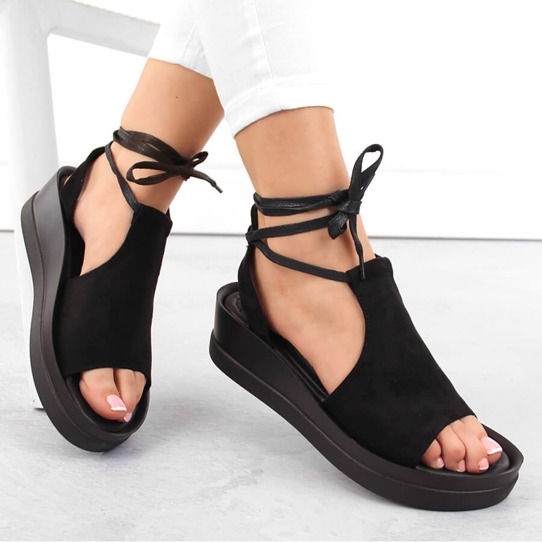 Sandales à lacets noires pour femmes Potocki 21331 le noir 1