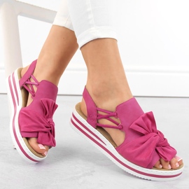 Sandales plates-formes à enfiler fuchsia confortables pour femmes Rieker V0256-31 rose 1