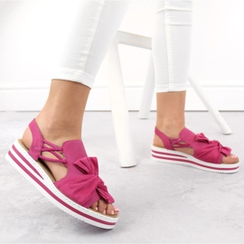 Sandales plates-formes à enfiler fuchsia confortables pour femmes Rieker V0256-31 rose 2