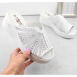 Chaussons compensés confortables en cuir pour femme, blanc, S.Barski LR275 blanche 1 Chaussons compensés confortables en cuir pour femme, blanc, S.Barski LR275 blanche 1