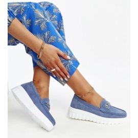 Chaussures en cuir bleu avec boucle décorative 1
