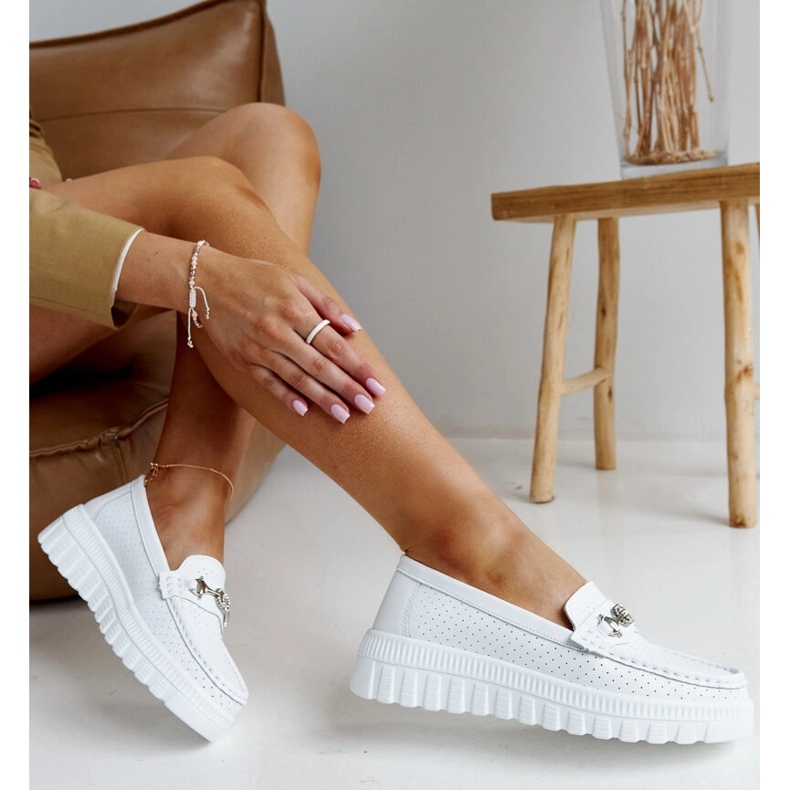 Mocassins femme en cuir blanc blanche 1 Mocassins femme en cuir blanc blanche 1
