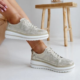 Baskets compensées en cuir doré Piano d'or 1