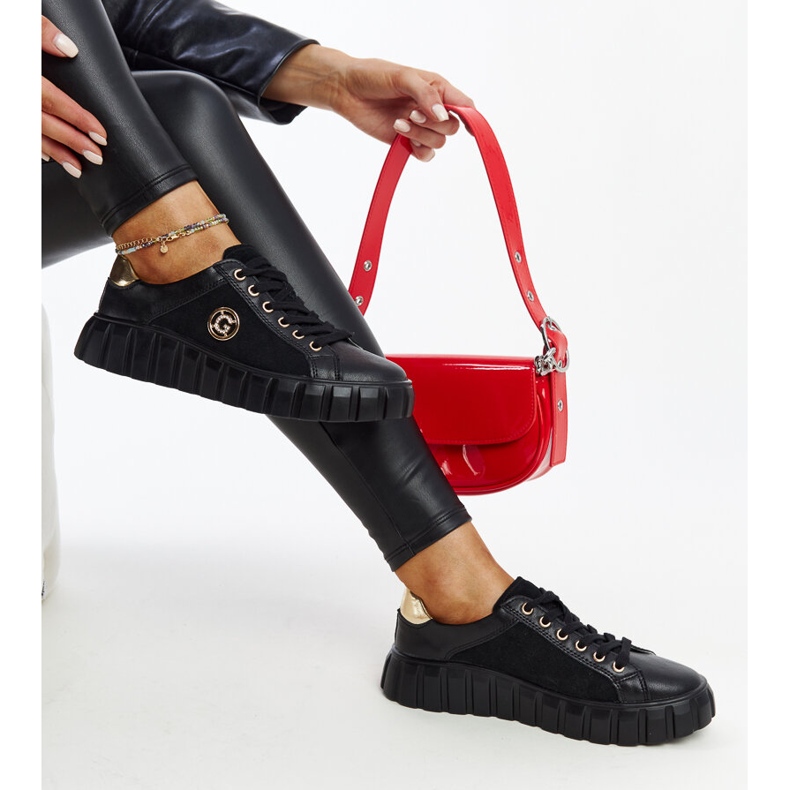 Baskets en cuir noir avec strass Stradone 1