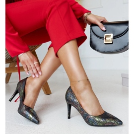 Talons hauts métallisés noirs avec insert Gantier en cuir 1