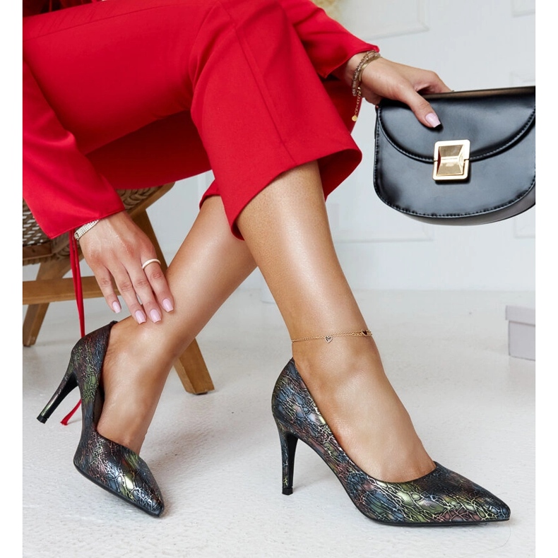 Talons hauts métallisés noirs avec insert Gantier en cuir le noir 1