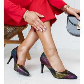 Talons hauts métallisés colorés avec insert Gantier en cuir multicolore 1