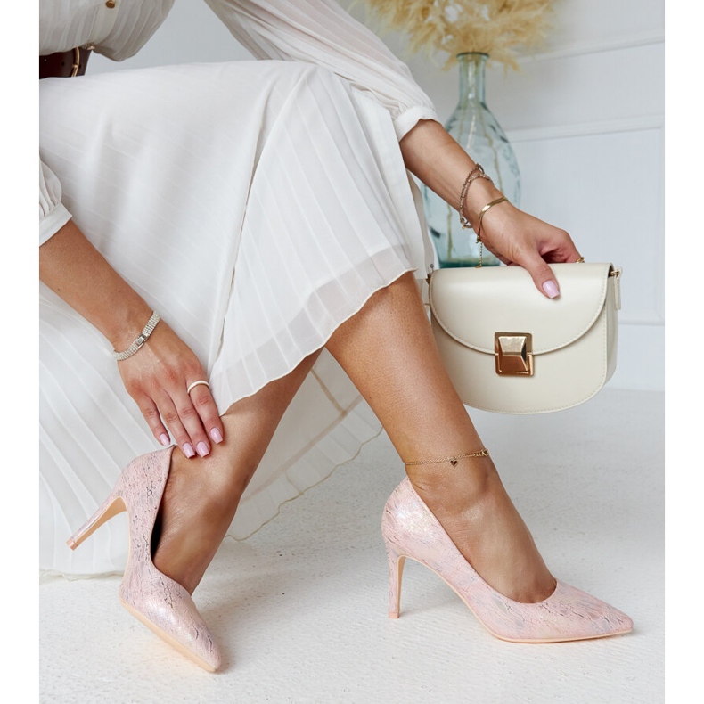 Talons hauts métallisés roses avec insert Gantier en cuir 2