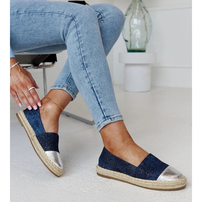 Espadrilles Surana brillantes bleu marine et argent 1