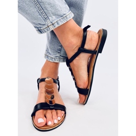 Ennes Sandales noires à décor doré le noir 1 Ennes Sandales noires à décor doré le noir 1