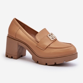 Chaussures à talons épais pour femmes avec décoration Ranunca camel brun 1