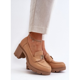 Chaussures à talons épais pour femmes avec décoration Ranunca camel brun 2