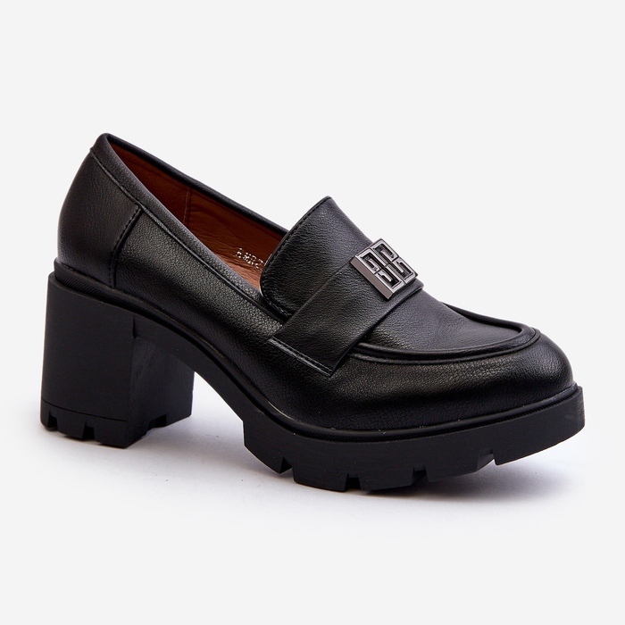 Chaussures pour femmes à talons massifs et décoration, noires Ranunca le noir 1