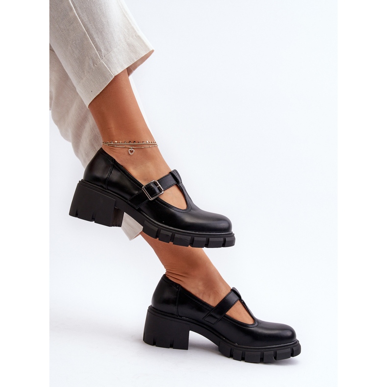 Jezzi Chaussures en cuir écologique pour femmes sur plateforme et bloc, noir Emelna 1