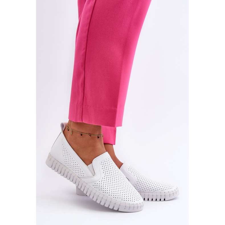 Vinceza Chaussures Slip-On Femme En Cuir Ajouré, Blanc Theophia 2