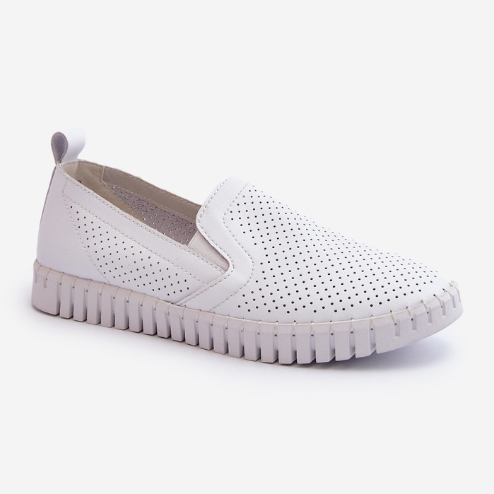 Vinceza Chaussures Slip-On Femme En Cuir Ajouré, Blanc Theophia 1