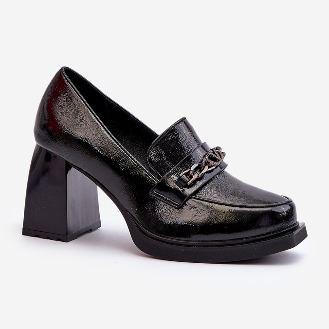 Vinceza Escarpins Terimene noirs vernis à talons épais 1