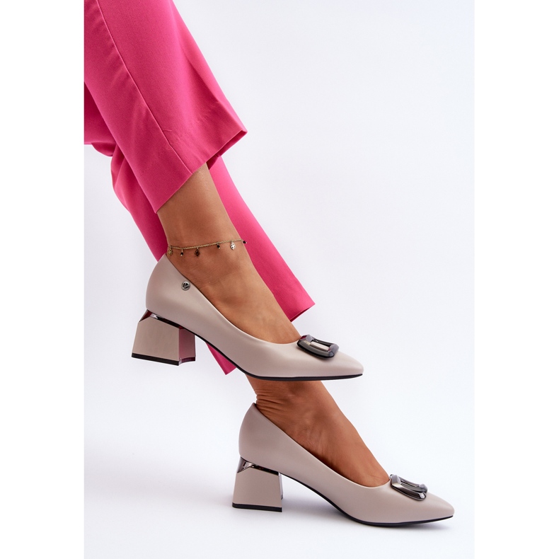 Vinceza Escarpins À Talons Hauts Bloc Avec Décoration, Cuir Eco, Gris Sarala 1