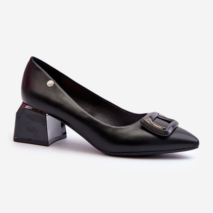 Vinceza Escarpins à talon bloc avec décoration, Cuir Eco, Noir Sarala 1