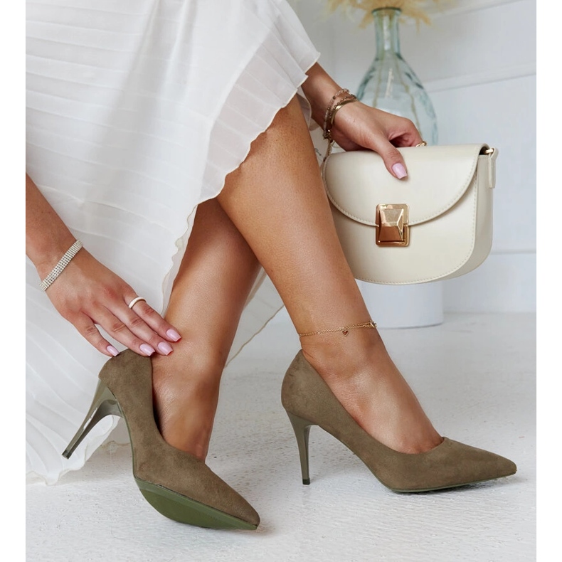 Talons hauts verts avec empiècement en cuir Paume 1