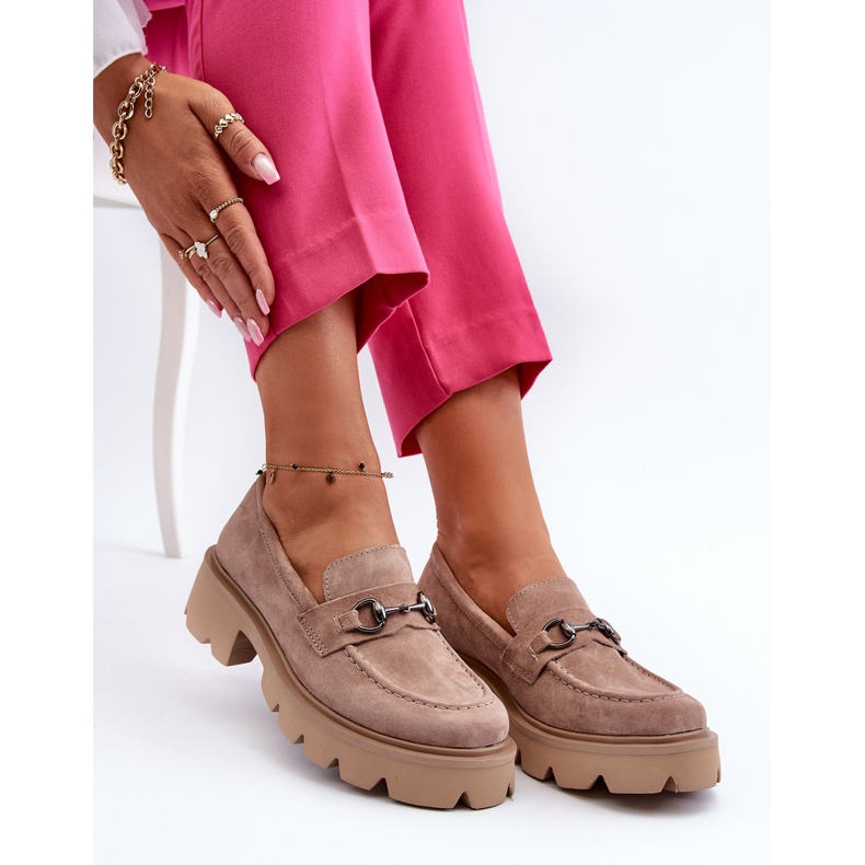 Vinceza Mocassins en daim beiges pour femmes Chunky Neloria 1