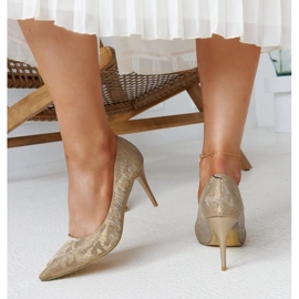 Talons hauts dorés brillants avec semelle intérieure en cuir d'or 3