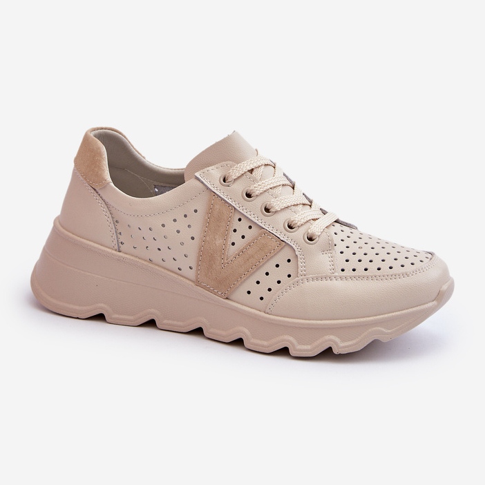 Vinceza Chaussures De Sport Légères En Cuir Pour Femme Beige Eleonori 1