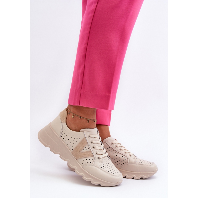Vinceza Chaussures De Sport Légères En Cuir Pour Femme Beige Eleonori 2