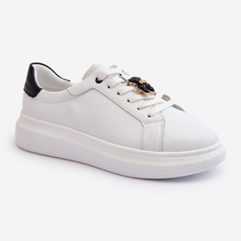 Vinceza Baskets en cuir avec ours en peluche pour femme, blanc Mirven 2