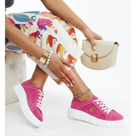 Baskets en cuir rose foncé avec strass Stradone 1