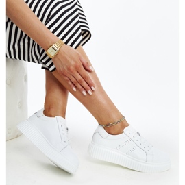 Chaussures en cuir bleu avec boucle décorative blanc 1