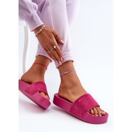 Claquettes en daim pour femmes sur la plateforme Big Star NN274A672 Fuchsia rose 9