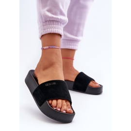 Tongs à plateforme en daim pour femmes Big Star NN274A670 noir le noir 3