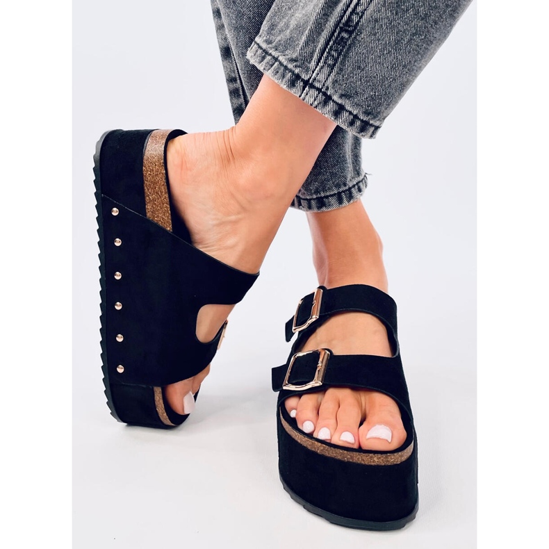 Galzai Tongs plateforme en liège noir le noir 1