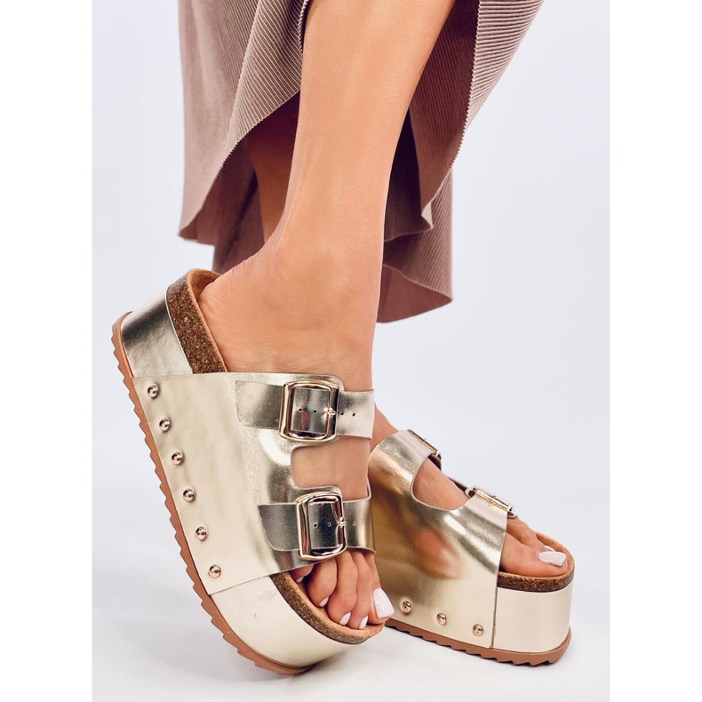 Tongs en liège à plateforme Galzai Gold d'or 2