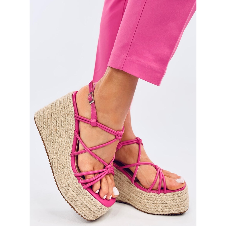 Pascai Sandales espadrilles compensées fuchsia rose 2