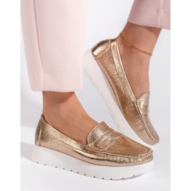 Goodin Mocassins femme dorés ajourés sur la plateforme d'or 2 Goodin Mocassins femme dorés ajourés sur la plateforme d'or 2