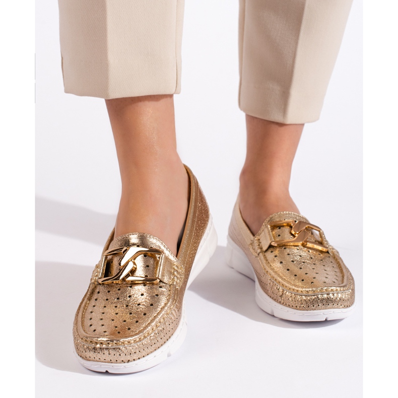 Goodin Mocassins femme dorés à boucle 1