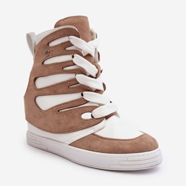 Bottines compensées en cuir beiges Amria 1