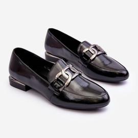 Sergio Leone Mocassins pour femmes en cuir verni avec décoration, noir Camilena le noir 2