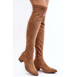 Cuissardes à talons bas pour femme Camel Maidna brun 1