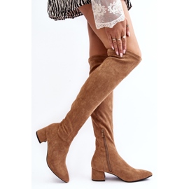 Cuissardes à talons bas pour femme Camel Maidna brun 2