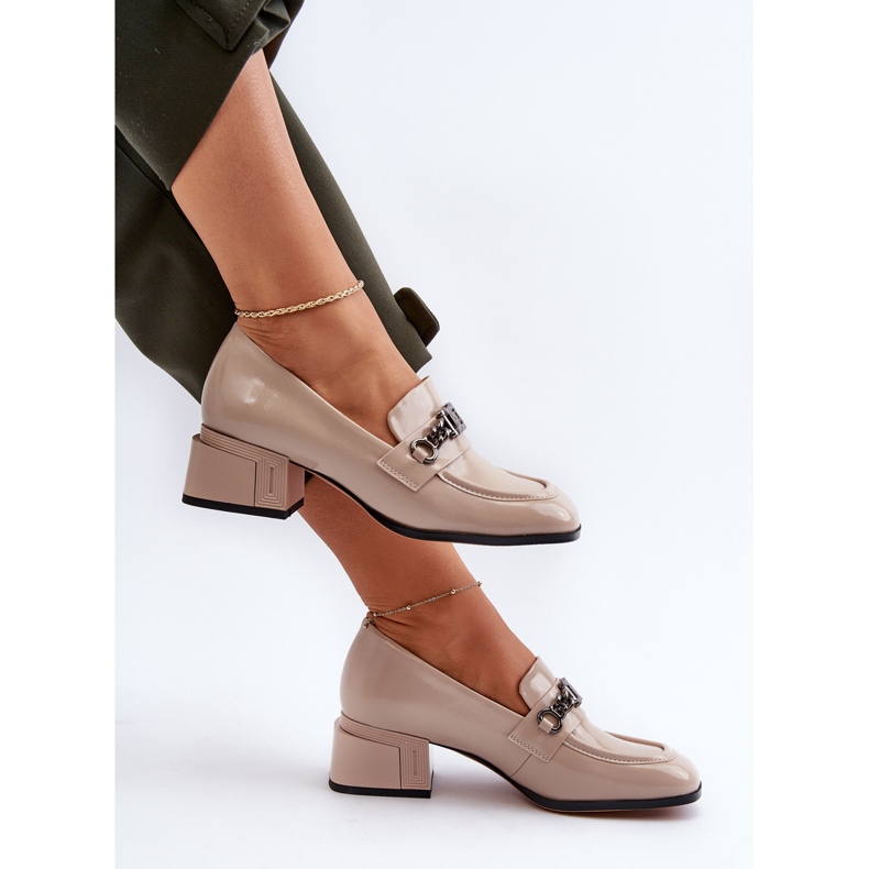 Escarpins en Cuir Verni sur Bloc Beige S.Barski MR38-960 1