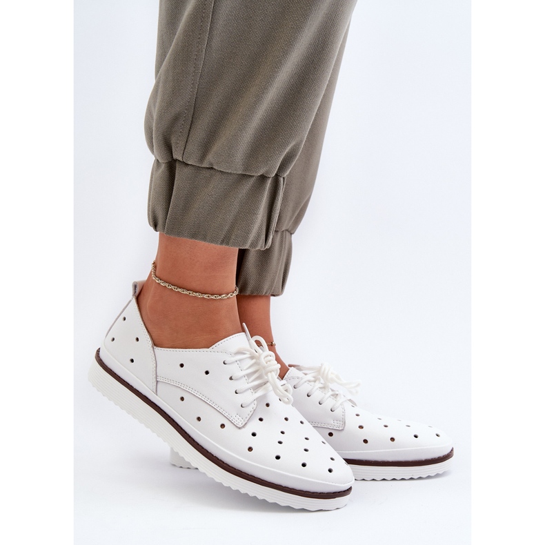 Chaussures en cuir pour femmes blanches S.Barski LR182 2