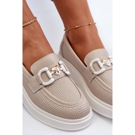 Mocassins En Cuir Pour Femme Sur Plateforme Beige S.Barski LR720 1