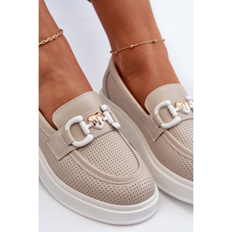 Mocassins En Cuir Pour Femme Sur Plateforme Beige S.Barski LR720 1