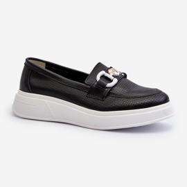 Mocassins En Cuir Pour Femme Sur Plateforme Noir S.Barski LR720 1