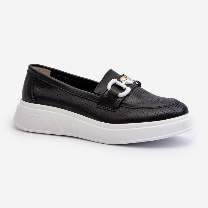 Mocassins En Cuir Pour Femme Sur Plateforme Noir S.Barski LR720 1