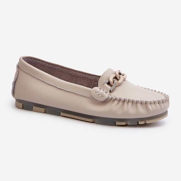 Mocassins Femme En Cuir Avec Décoration Beige S.Barski LR339 1 Mocassins Femme En Cuir Avec Décoration Beige S.Barski LR339 1